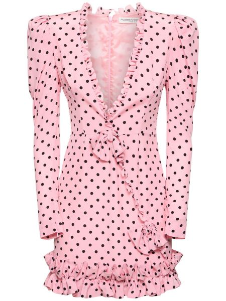 Raštuotas taškuotas šilkinis mini suknele Alessandra Rich rožinė