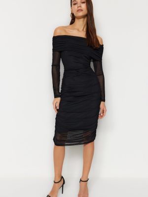 Πλεκτή μίντι φόρεμα με στενή εφαρμογή από τούλι Trendyol μαύρο