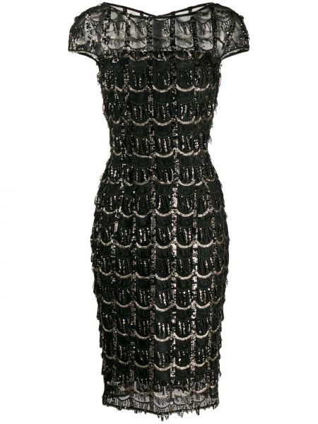 Vestido de cóctel con lentejuelas con flecos Talbot Runhof negro