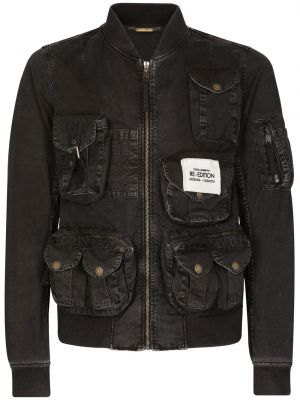 Černá kožená džínová bunda s kapsami Dolce & Gabbana