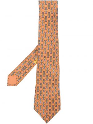 Oranžová hedvábná kravata s potiskem Hermès