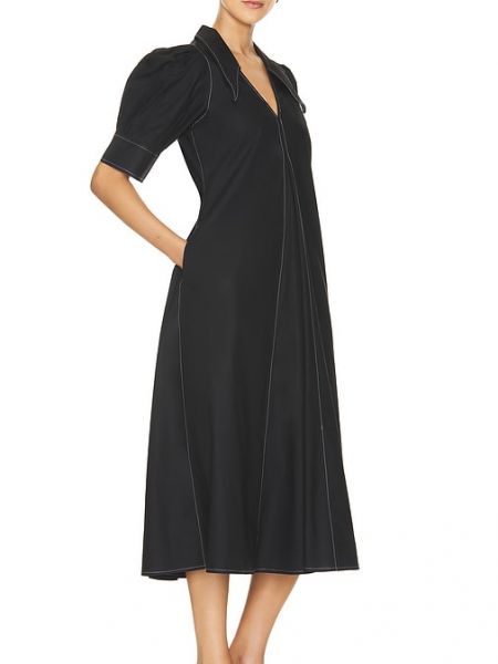 Mini vestido de algodón con escote v Ganni negro