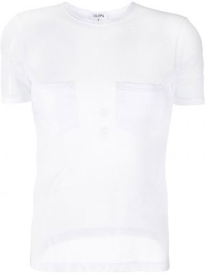 Βαμβακερή μπλούζα από διχτυωτό Filippa K λευκό