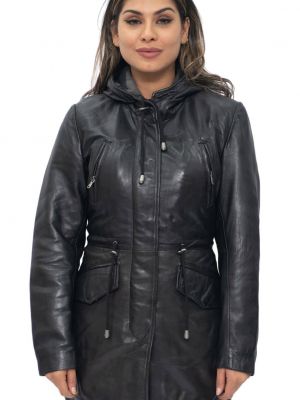 Куртка с поясом с капюшоном Infinity Leather черная