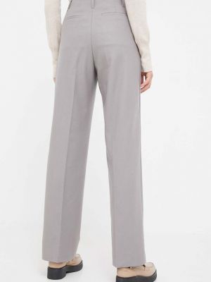 Jednobarevné vlněné kalhoty s vysokým pasem Calvin Klein šedé