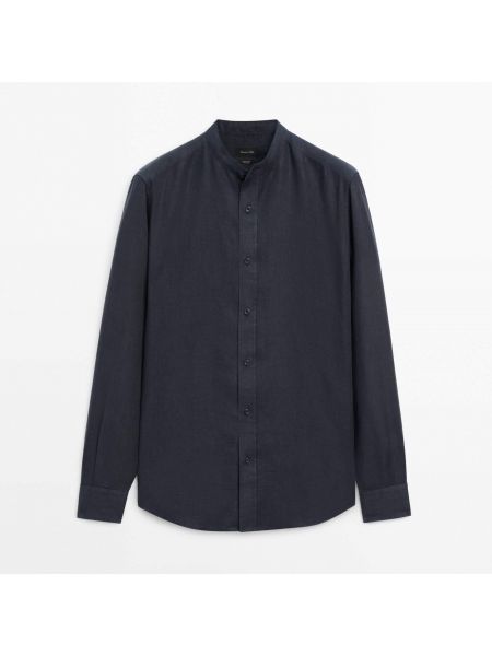 Льняная рубашка с воротником стойка Massimo Dutti синяя