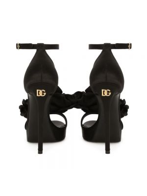 Scarpe piatte di raso a fiori Dolce & Gabbana nero