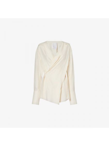 Шелковая блузка с v-образным вырезом и лацканами Givenchy, экрю