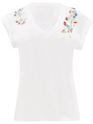 Kokvilnas t-krekls ar ziediem Cinq A Sept balts