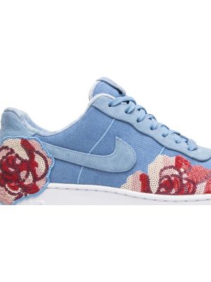 Кроссовки с пайетками в цветочек Nike Air Force 1 голубые