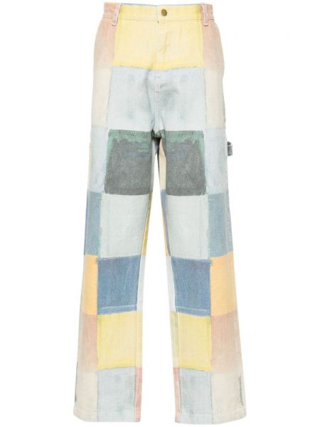 Ravne hlače s karirastim vzorcem Kidsuper modra