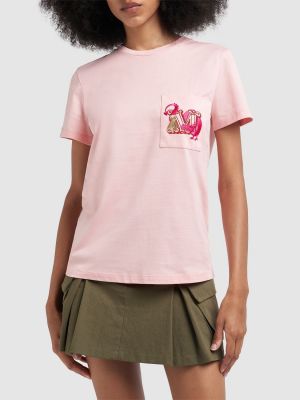 Medvilninis siuvinėtas marškinėliai Max Mara rožinė