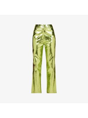 Кожаные прямые брюки с высокой талией из искусственной кожи Amy Lynn зеленые