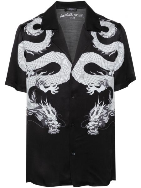 Satin hemd mit print Balmain schwarz