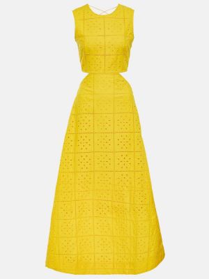 Vestido largo de algodón Ganni amarillo