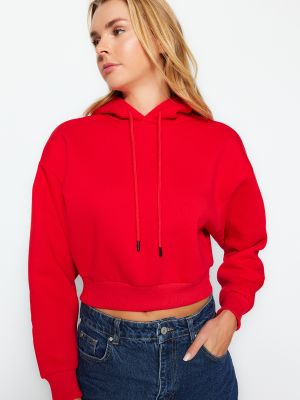 Relaxed fit megztas flisas džemperis su gobtuvu Trendyol raudona