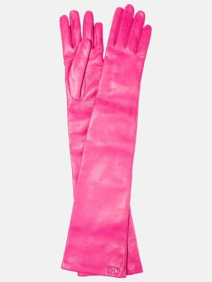 Rękawiczki skórzane Valentino Garavani różowe