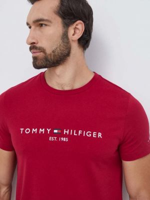 Тениска с дълъг ръкав с апликация Tommy Hilfiger винено червено