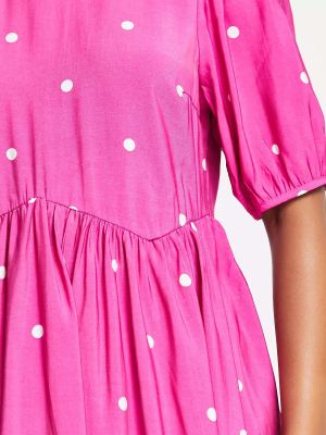 Платье миди в горошек с пышными рукавами Pieces розовое