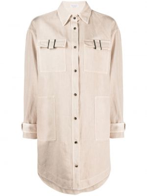 Medvilninė lininė marškiniai oversize Brunello Cucinelli smėlinė