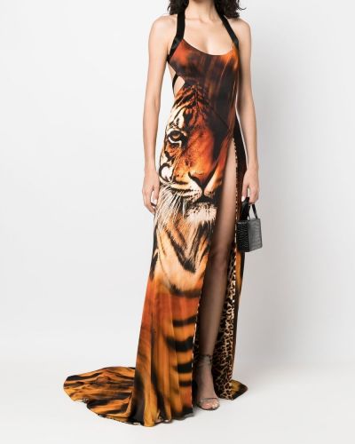 Večerní šaty s potiskem s tygřím vzorem Roberto Cavalli