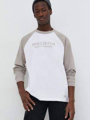 Bombažna majica z dolgimi rokavi z dolgimi rokavi Hollister Co. bež