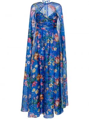 Kvetinové večerné šaty s potlačou Marchesa Notte modrá