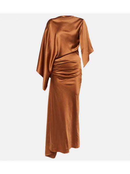 Drapované hedvábné saténové dlouhé šaty Christopher Esber oranžové
