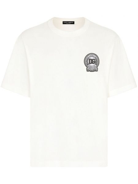 Βαμβακερή μπλούζα με κέντημα Dolce & Gabbana λευκό
