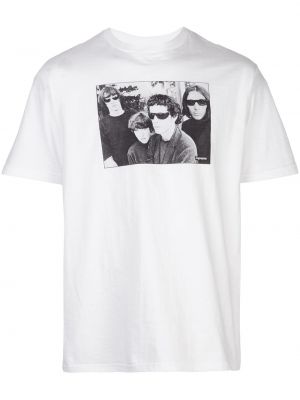 T-shirt en velours à imprimé Supreme blanc