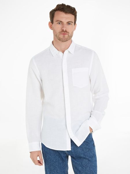 Camisa de lino de algodón Calvin Klein blanco