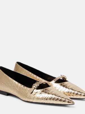 Балетки из металлизированной кожи с эффектом крокодила Victoria Beckham золотой