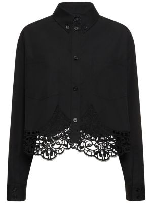 Βαμβακερό πουκάμισο με δαντέλα Burberry μαύρο