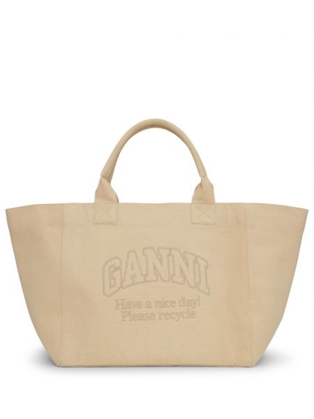 Oversized nákupná taška Ganni béžová