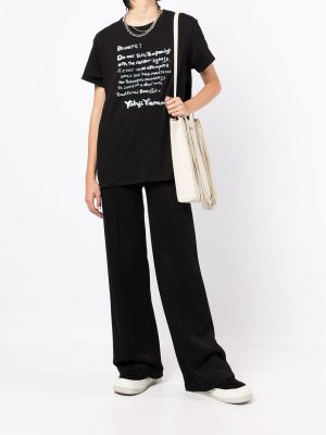 T-shirt avec imprimé slogan en coton à imprimé Yohji Yamamoto noir