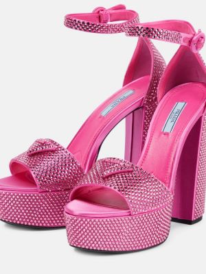 Saténové sandále na platforme Prada ružová