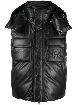Pérová kožená vesta s kapucňou Amiri čierna