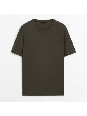 Хлопковая футболка с коротким рукавом Massimo Dutti зеленая