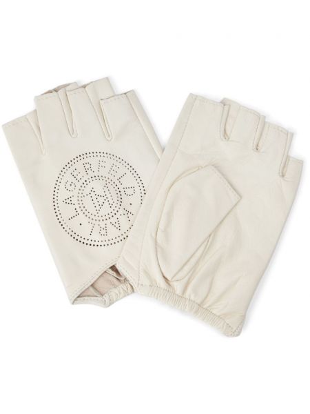 Rękawiczki bez palców skórzane Karl Lagerfeld białe