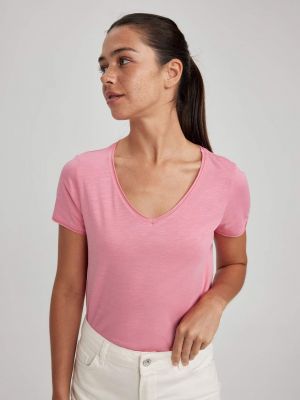 Tričko s výstřihem do v s krátkými rukávy Defacto růžové