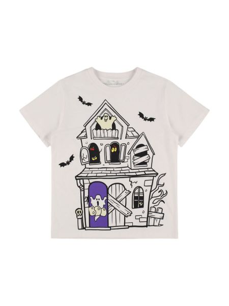 Jersey trykt bomull t-skjorte for gutter Stella Mccartney Kids hvit