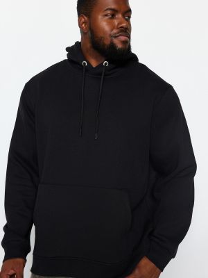 Fleece φούτερ με κουκούλα Trendyol μαύρο