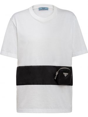 Camiseta con cremallera con bolsillos Prada blanco