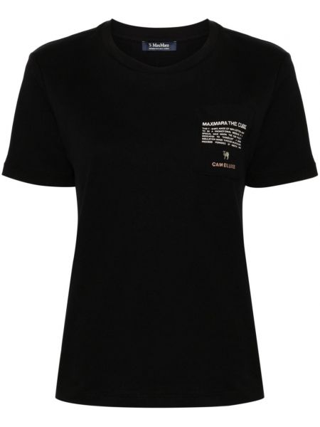 Czarna haftowana koszulka bawełniana S Max Mara