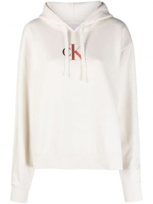Hoodie con stampa Calvin Klein Jeans bianco