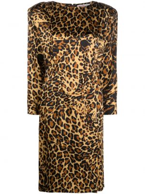 Hedvábné dlouhé šaty s dlouhými rukávy Yves Saint Laurent Pre-owned - béžová