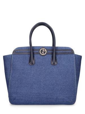 Кожени шопинг чанта Giorgio Armani синьо