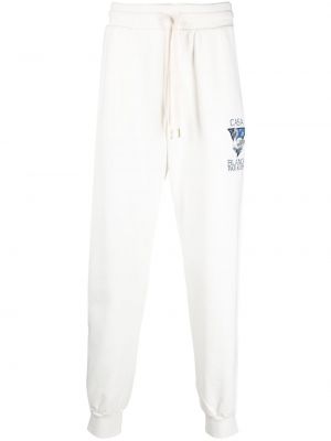 Haftowane spodnie sportowe bawełniane Casablanca białe