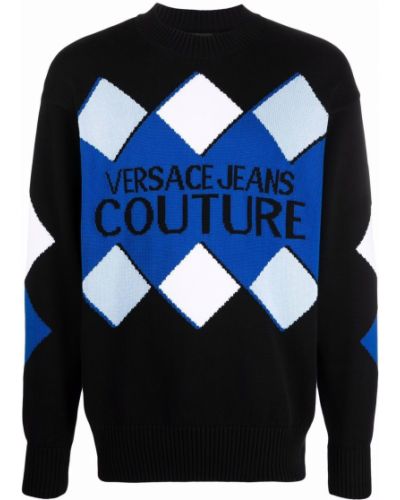 Jersey de punto de tela jersey con estampado de rombos Versace Jeans Couture negro