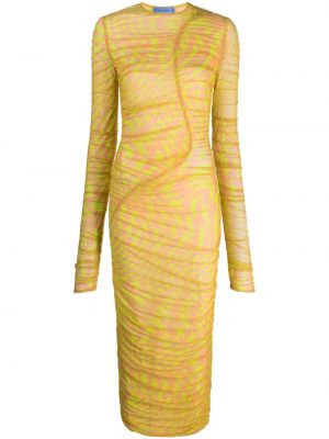 Průsvitné šaty s potiskem s dlouhými rukávy Mugler - žlutá